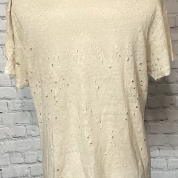 IRO Top Women’s Size Small Color Cream Ripped Design Short Sleeve 100% Linen - Picture 2 of 8